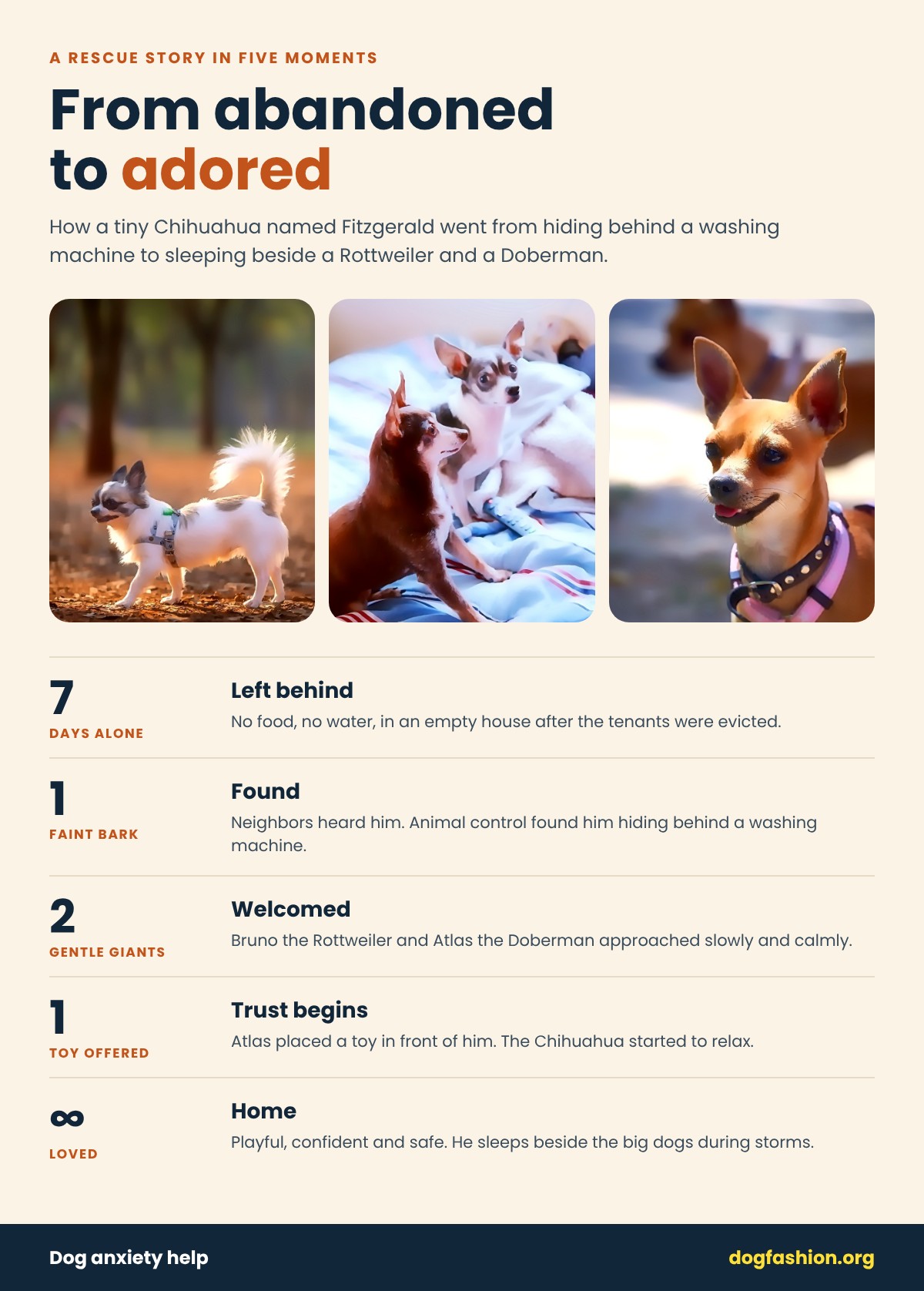 Infographic: the rescue story of Fitzgerald the abandoned Chihuahua